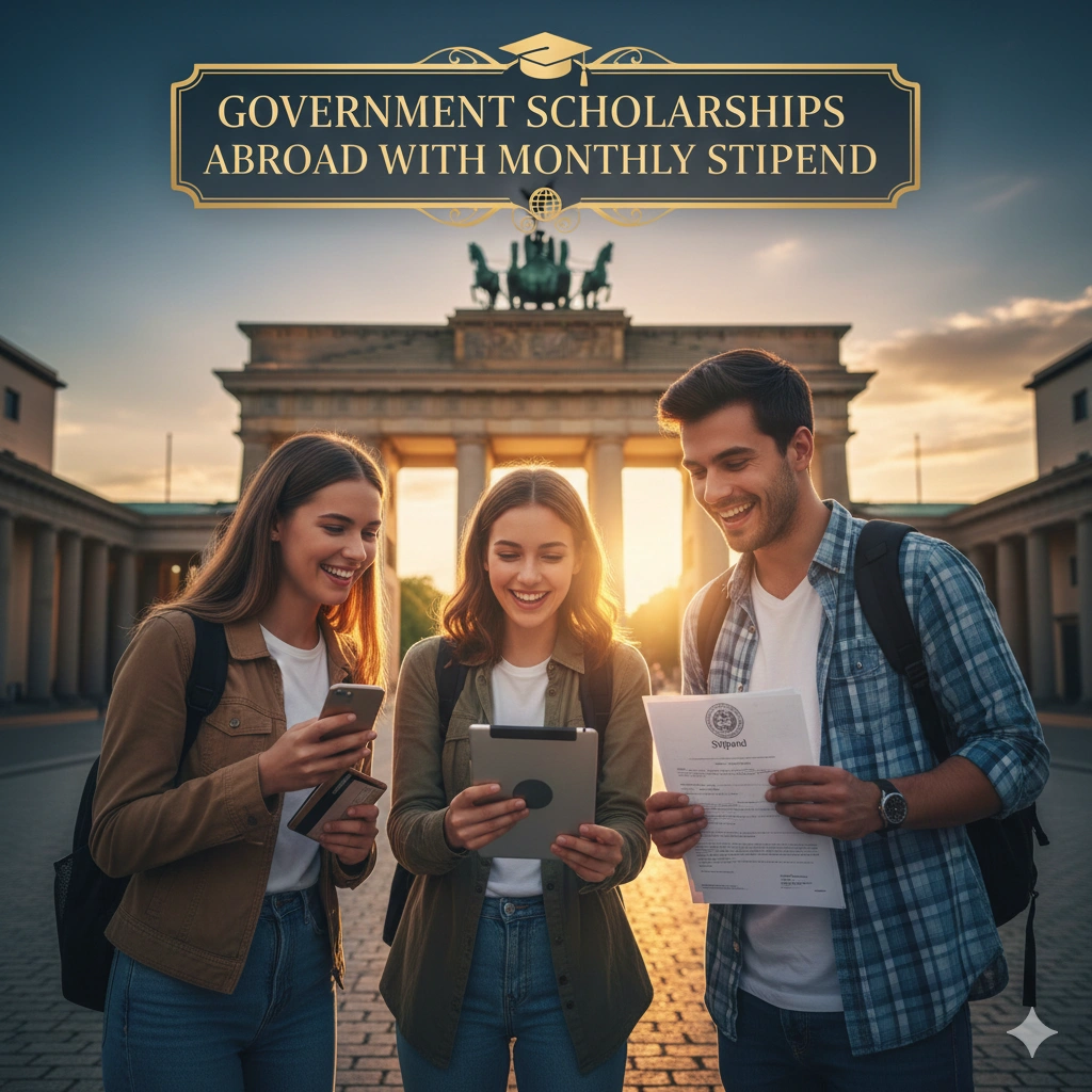 International students studying abroad with government scholarships receiving monthly stipends for education and living expenses