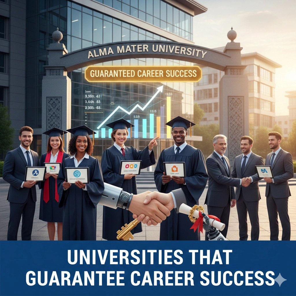 Students celebrating graduation at a top university known for strong career support, industry partnerships, and guaranteed career success programs.